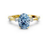 Yellow gold Fancy Blue Oval  Solitaire Diamond Ring with Bezel Set Side Stones and Prong Setting_3