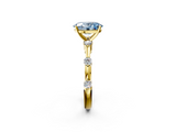 Yellow gold Fancy Blue Oval  Solitaire Diamond Ring with Bezel Set Side Stones and Prong Setting_5