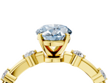 Yellow gold Fancy Blue Oval  Solitaire Diamond Ring with Bezel Set Side Stones and Prong Setting_7