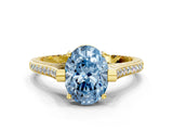 Yellow gold Fancy Blue Oval  Solitaire Diamond Ring with Channel Set Band and Bezel Prong Setting_56