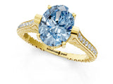 Yellow gold Fancy Blue Oval  Solitaire Diamond Ring with Channel Set Band and Bezel Prong Setting_57