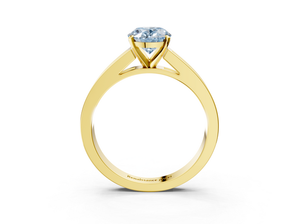 Yellow gold Fancy Blue Oval  Solitaire Diamond Ring with Channel-Set Band and Four-Prong Setting