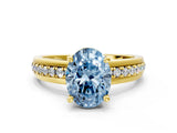 Yellow gold Fancy Blue Oval  Solitaire Diamond Ring with Channel Set Band and Six-Prong Setting_48