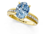 Yellow gold Fancy Blue Oval  Solitaire Diamond Ring with Channel Set Band and Six-Prong Setting_49