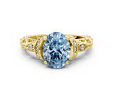 Yellow gold Fancy Blue Oval  Solitaire Diamond Ring with Filigree Band and Four-Prong Setting_58