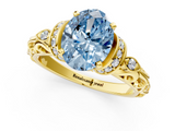 Yellow gold Fancy Blue Oval  Solitaire Diamond Ring with Filigree Band and Four-Prong Setting_59