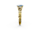 Yellow gold Fancy Blue Oval  Solitaire Diamond Ring with Filigree Band and Four-Prong Setting_60