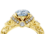 Yellow gold Fancy Blue Oval  Solitaire Diamond Ring with Filigree Band and Four-Prong Setting_62
