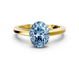 Yellow gold Fancy Blue Oval  Solitaire Diamond Ring with Four-Prong Setting and Classic Band_3