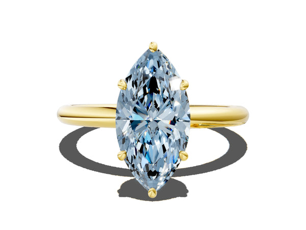 Yellow gold Fancy Blue Oval  Solitaire Diamond Ring with Four-Prong Setting on a Plain Band