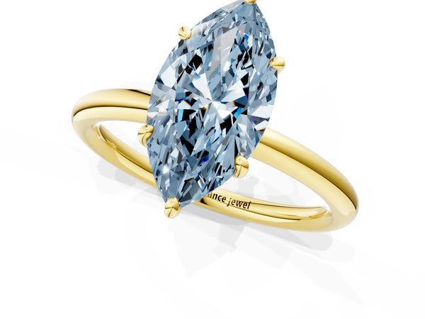 Yellow gold Fancy Blue Oval  Solitaire Diamond Ring with Four-Prong Setting on a Plain Band
