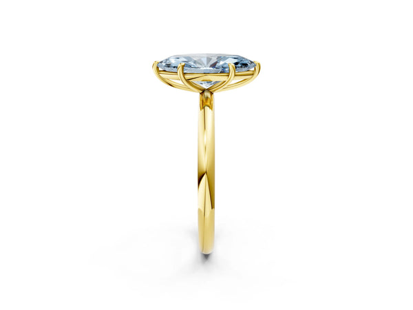 Yellow gold Fancy Blue Oval  Solitaire Diamond Ring with Four-Prong Setting on a Plain Band
