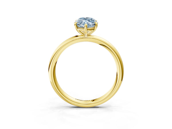 Yellow gold Fancy Blue Oval  Solitaire Diamond Ring with Four-Prong Setting on a Plain Band