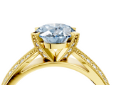 Yellow gold Fancy Blue Oval  Solitaire Diamond Ring with Milgrain Pavé Band and Four-Prong Setting_24