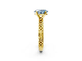 Yellow gold Fancy Blue Oval  Solitaire Diamond Ring with Milgrain and Black Enamel X Pattern Band_182