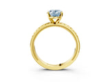 Yellow gold Fancy Blue Oval  Solitaire Diamond Ring with Milgrain and Black Enamel X Pattern Band_183