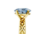 Yellow gold Fancy Blue Oval  Solitaire Diamond Ring with Milgrain and Black Enamel X Pattern Band_185