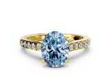 Yellow gold Fancy Blue Oval  Solitaire Diamond Ring with Pavé Band and Four-Prong Setting_165