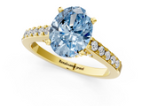 Yellow gold Fancy Blue Oval  Solitaire Diamond Ring with Pavé Band and Four-Prong Setting_166