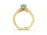 Yellow gold Fancy Blue Oval  Solitaire Diamond Ring with Pavé Band and Four-Prong Setting_168