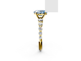 Yellow gold Fancy Blue Oval  Solitaire Diamond Ring with Pave Band and Four-Prong Setting_254