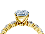 Yellow gold Fancy Blue Oval  Solitaire Diamond Ring with Pave Band and Four-Prong Setting_256