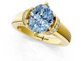 Yellow gold Fancy Blue Oval  Solitaire Diamond Ring with Pave Band and Six-Prong Setting_32
