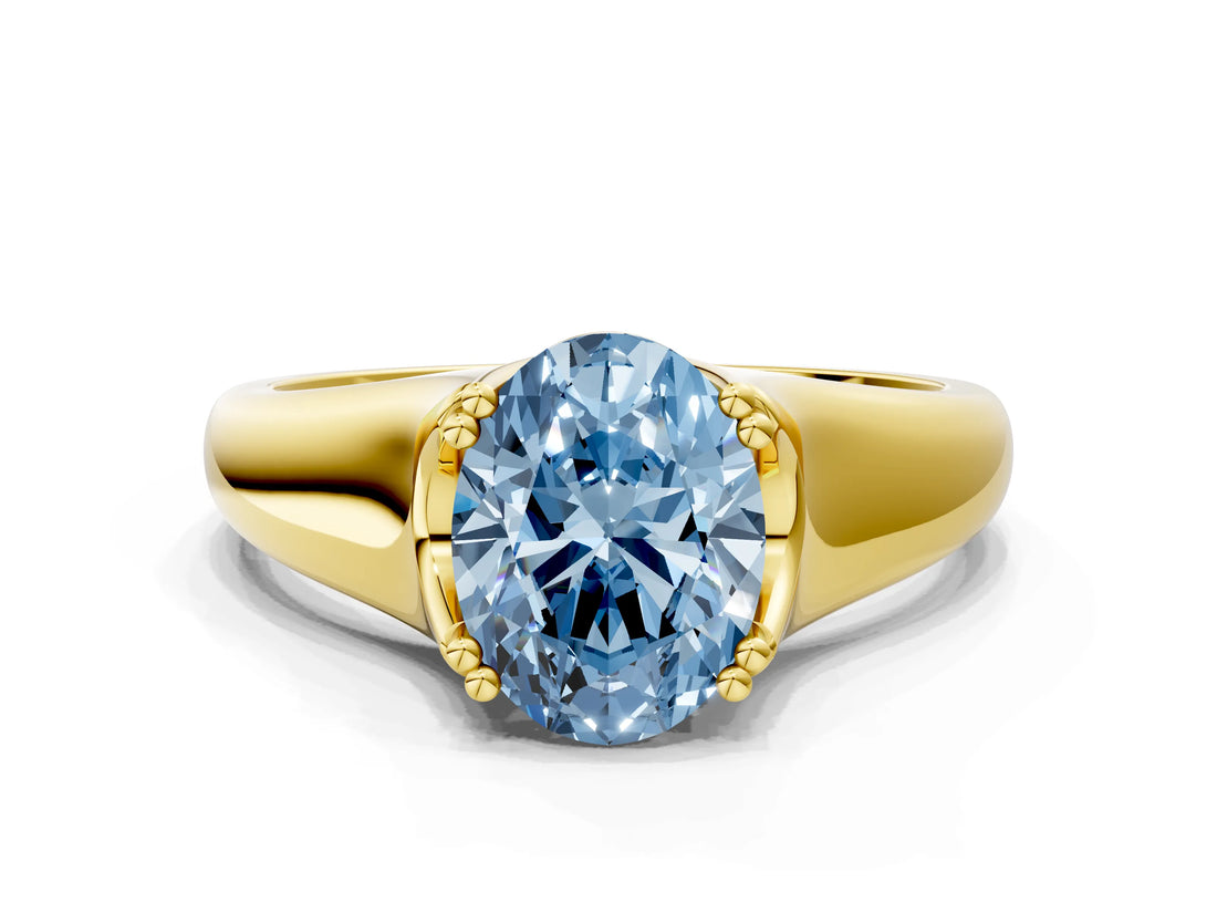 Yellow gold Fancy Blue Oval  Solitaire Diamond Ring with Six-Prong Cathedral Setting_32