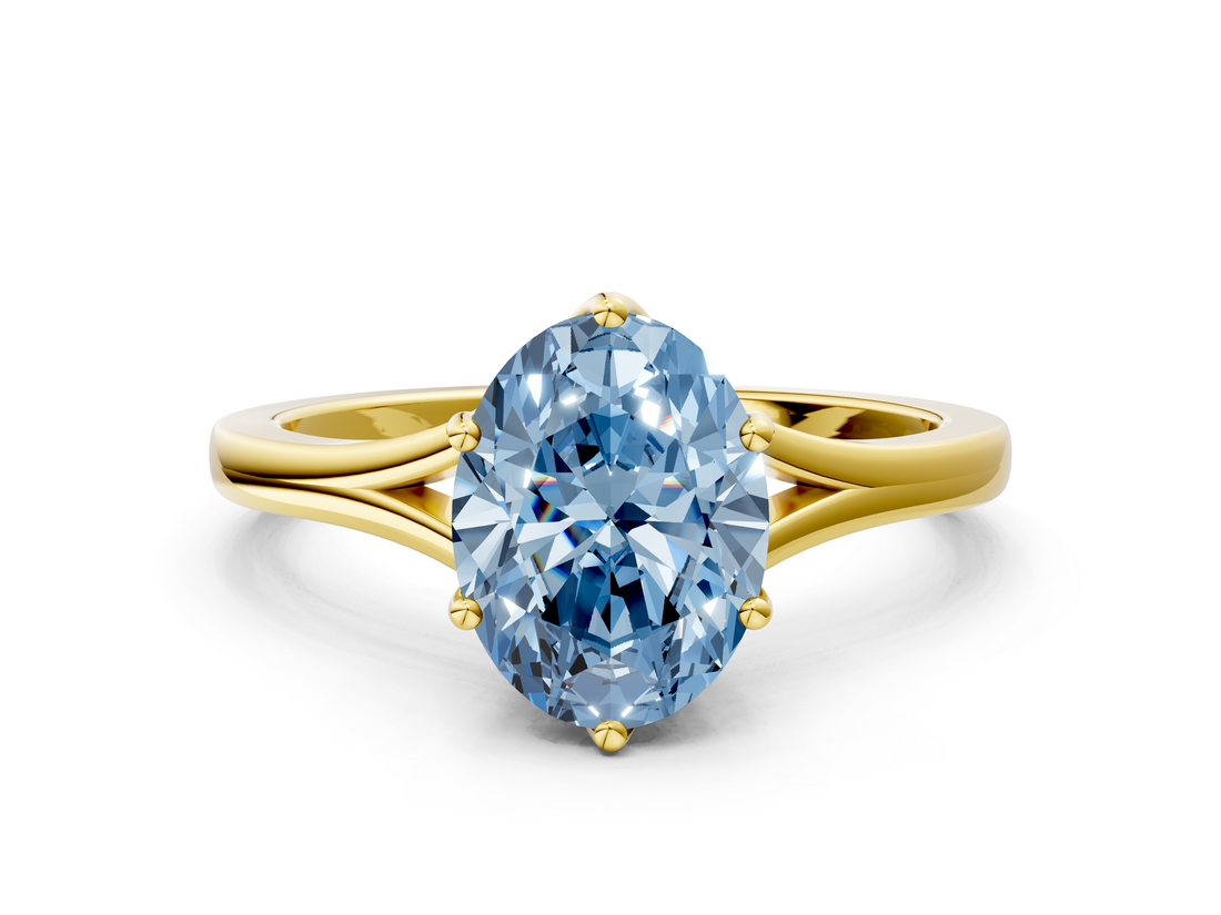 Yellow gold Fancy Blue Oval  Solitaire Diamond Ring with Six-Prong Setting and Tapered Band_18
