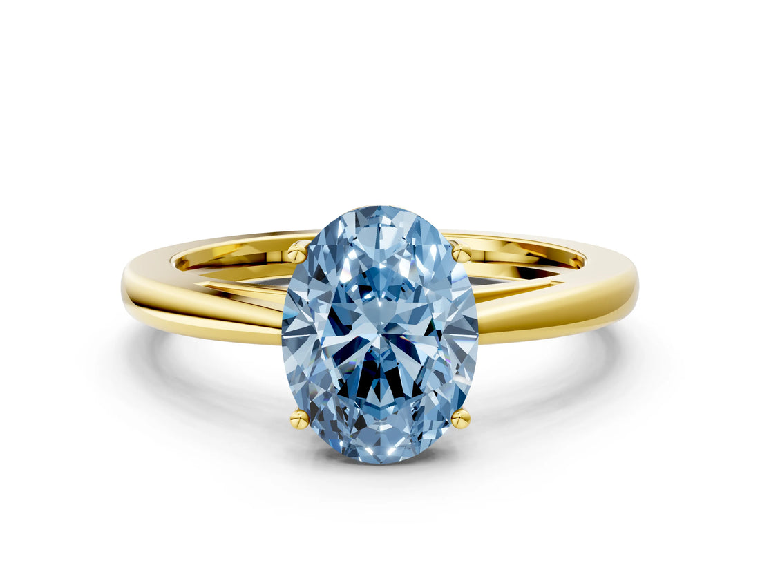 Yellow gold Fancy Blue Oval  Solitaire Diamond Ring with Split Shank and Four-Prong Setting_12