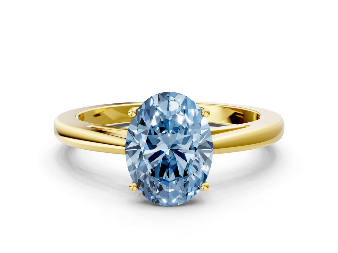 Yellow gold Fancy Blue Oval  Solitaire Diamond Ring with Split Shank and Four-Prong Setting_20