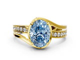 Yellow gold Fancy Blue Oval  Solitaire Diamond Ring with Split Shank and Prong Setting_40