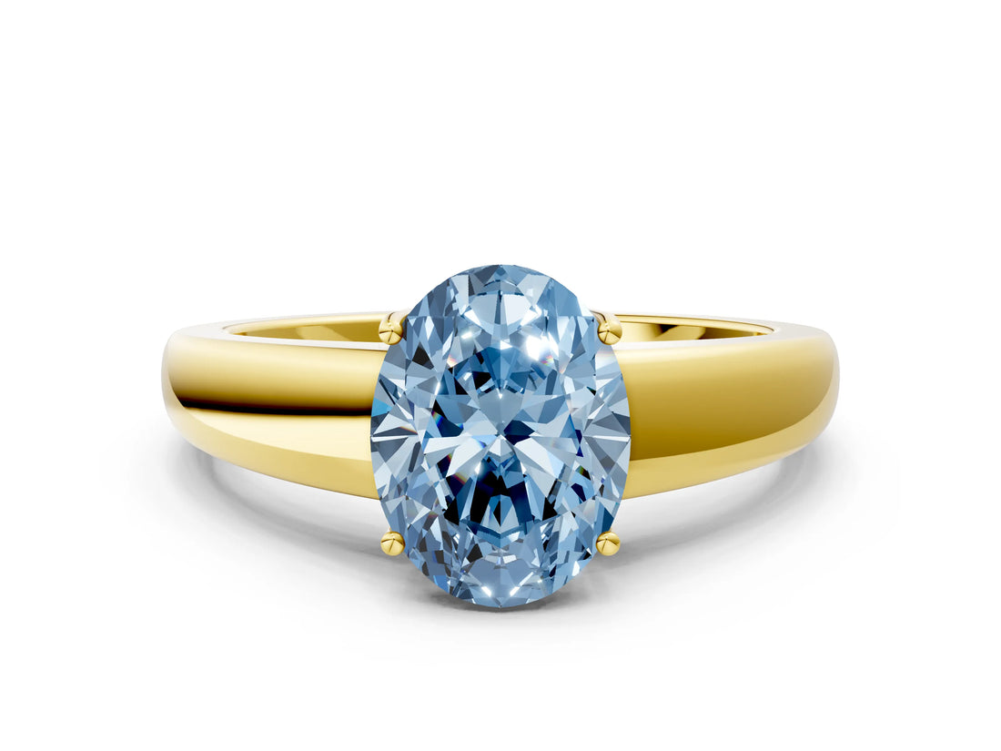 Yellow gold Fancy Blue Oval  Solitaire Diamond Ring with Tapered Band and Four-Prong Setting_49