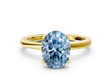 Yellow gold Fancy Blue Oval  Solitaire Diamond Ring with Thin Band and Four-Prong Setting_3