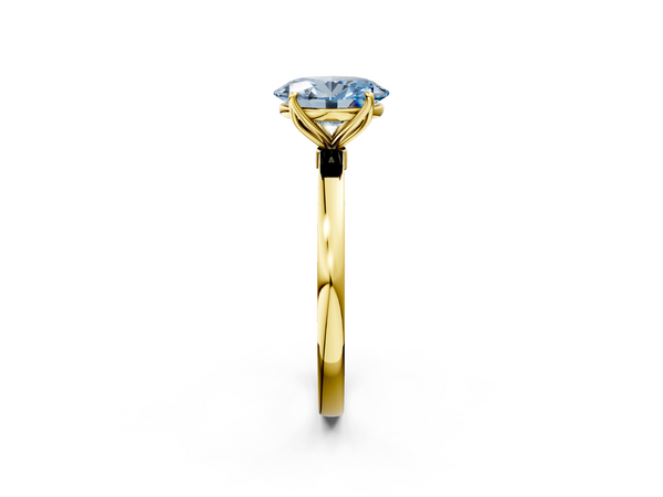 Yellow gold Fancy Blue Oval  Solitaire Diamond Ring with Thin Band and Four-Prong Setting