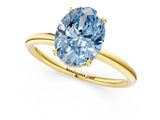 Yellow gold Fancy Blue Oval  Solitaire Diamond Ring with a Classic Band and Four-Prong Setting 2