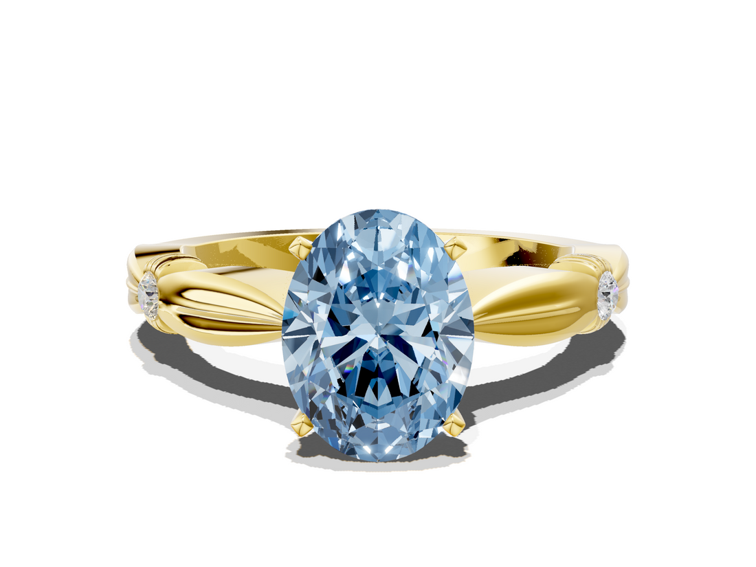 Yellow gold Fancy Blue Oval  Solitaire Diamond Twisted Band with Four-Prong Setting_64