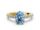 Yellow gold Fancy Blue Oval  Solitaire Diamond with Pavé Band and Four-Prong Setting_69