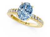 Yellow gold Fancy Blue Oval  Solitaire Diamond with Pavé Band and Four-Prong Setting_70