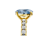 Yellow gold Fancy Blue Oval  Solitaire Diamond with Pavé Band and Four-Prong Setting_74