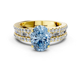 Yellow gold Fancy Blue Oval  Solitaire Diamond with Pave and Channel Set Band_62
