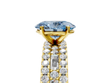 Yellow gold Fancy Blue Oval  Solitaire Diamond with Pave and Channel Set Band_67