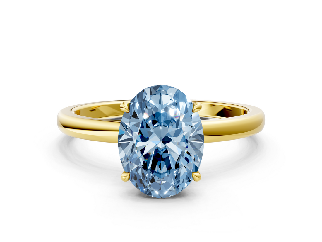 Yellow gold Fancy Blue Oval  Solitaire Engagement Ring with Cathedral Band and Four-Prong Setting_19