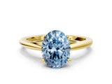 Yellow gold Fancy Blue Oval  Solitaire Engagement Ring with Four-Prong Setting and Classic Band