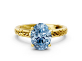 Yellow gold Fancy Blue Oval  Solitaire Engagement Ring with Scrollwork Band and Four-Prong Setting_116