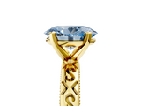 Yellow gold Fancy Blue Oval  Solitaire Engagement Ring with Scrollwork Band and Four-Prong Setting_121