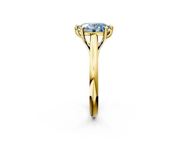 Yellow gold Fancy Blue Oval  Solitaire Engagement Ring with Six-Prong Setting and Classic Band