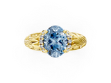 Yellow gold Fancy Blue Oval  Solitaire Filigree Engagement Ring with Halo and Prong Setting_28