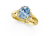Yellow gold Fancy Blue Oval  Solitaire Filigree Engagement Ring with Halo and Prong Setting_29