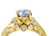 Yellow gold Fancy Blue Oval  Solitaire Filigree Engagement Ring with Halo and Prong Setting_32